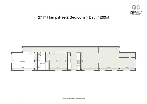 Floor plan for 2 beds, 1 bath, 1290 sqft